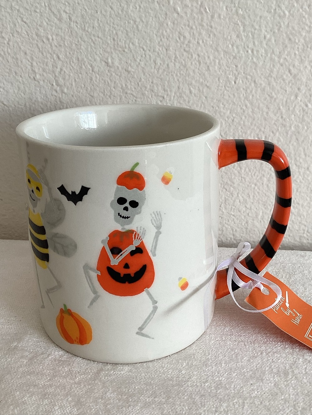Festive Halloween Pumpkin Skeleton Ceramic Mug - Orange/Black